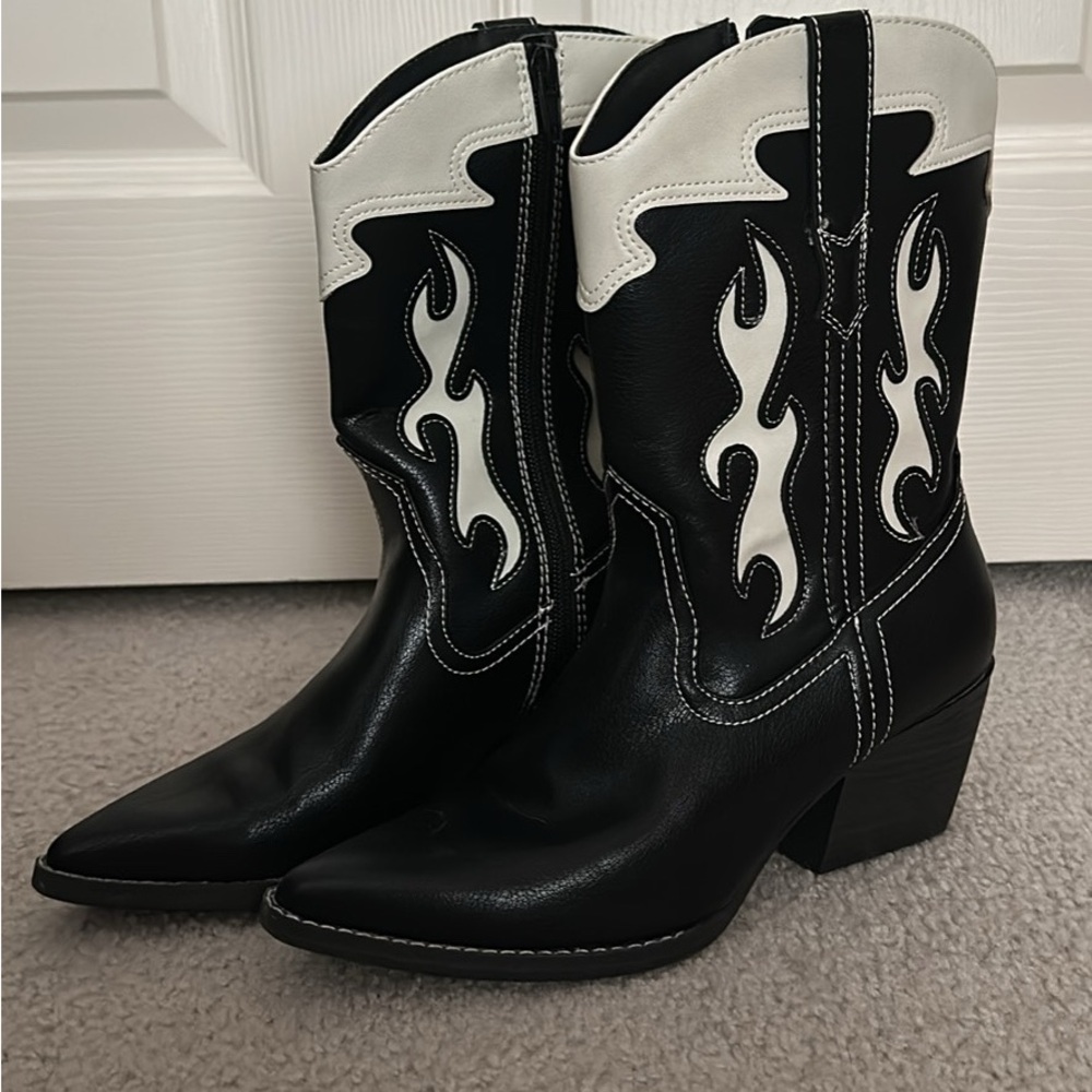 Target Black and White Flame Heeled Boots